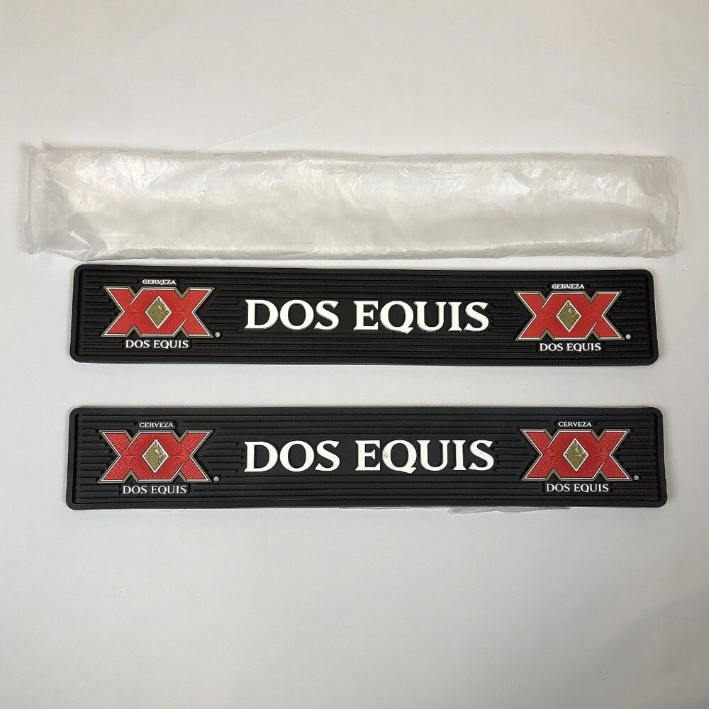 New Dos Equis XX Cerveza Rubber Bar Rail Spill/Drip Mat 20.5" x 3.5" Set Of 2